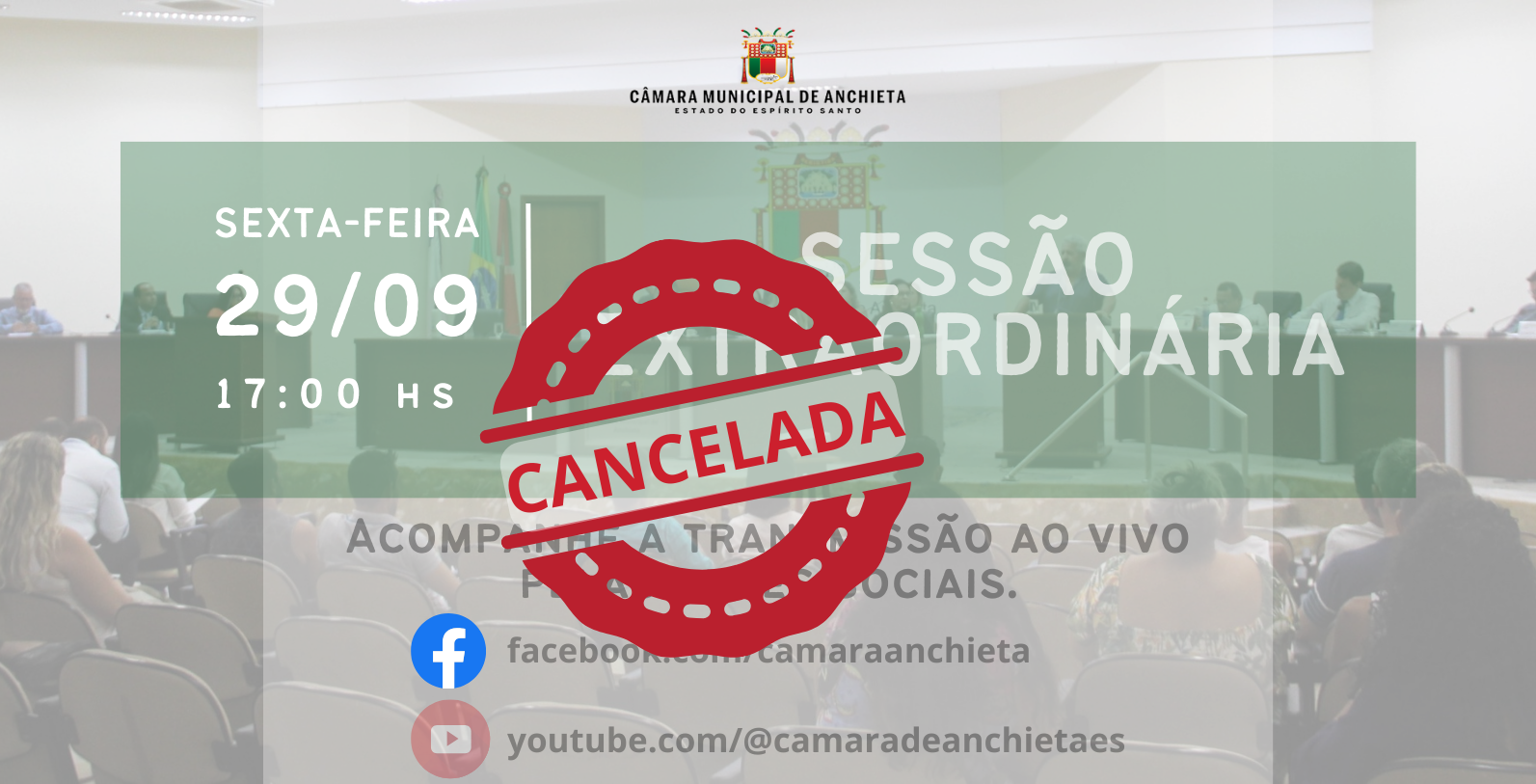 NOTÍCIA: Cancelamento da Sessão Extraordinária